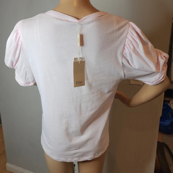 NWT Elie Tahari Pink cotton modal knot puff sleeve top. Size medium - Picture 13 of 14
